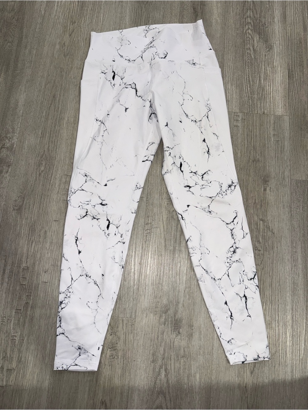 BuffBunny White Marble-Print High-Waist Leggings